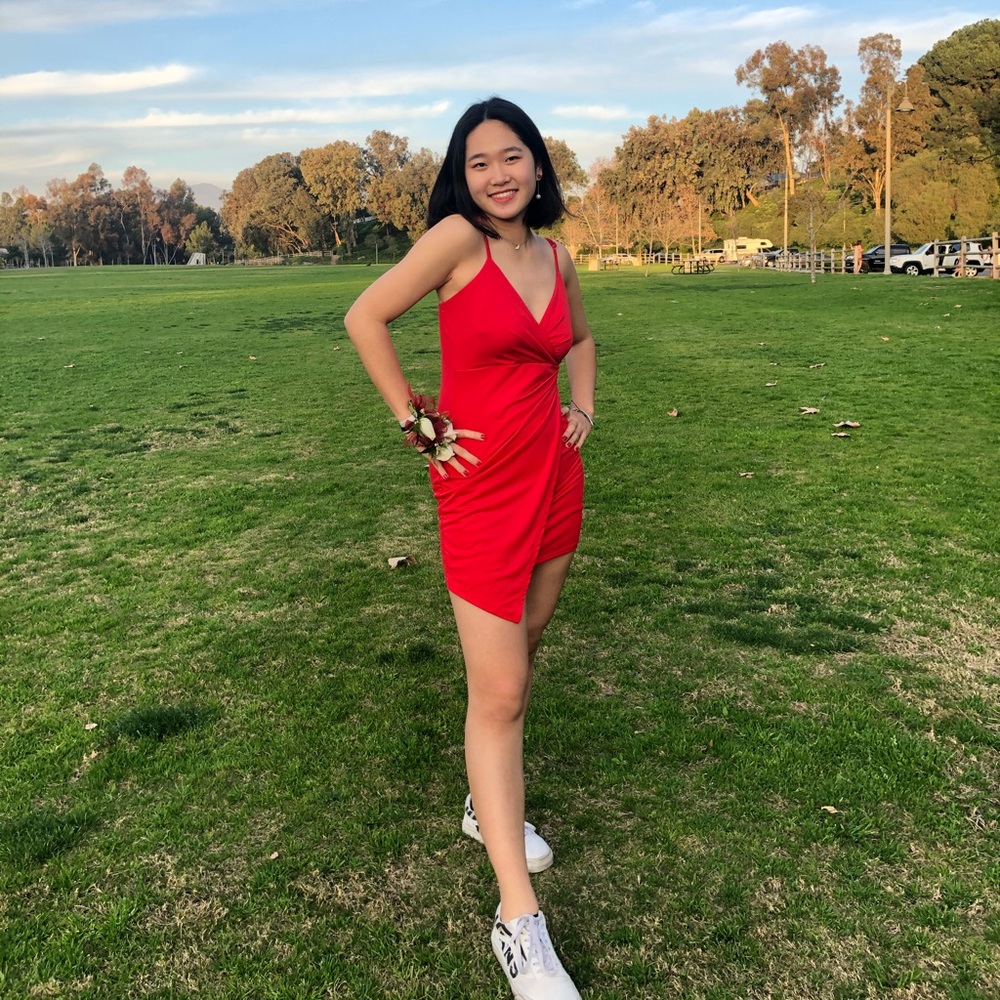 red thin stripped dress